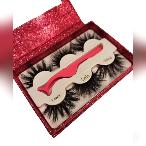 Lashbox 3D Mink Lashes Set of 3 Extra Long with Applicator Tweezers - Picture 1 of 4